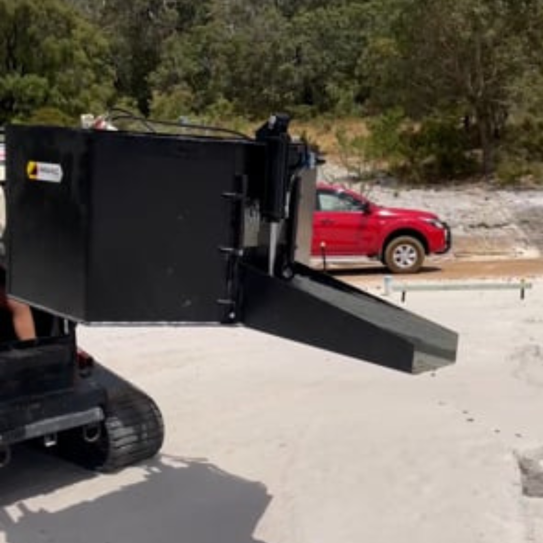 Himac Concrete Unloading Bucket for Skid Steer Earthmoving Warehouse