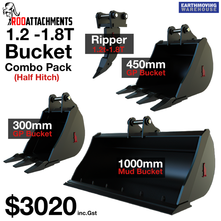 Half Bucket Rocker Roo Bucket Combo 1.2 To 1.8 Ton - Ripper and Half Hitch