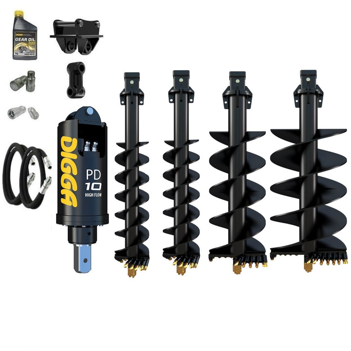 Digga PD10HF 75mm square auger drive combo package excavator up to 10T with 8 series augers Earthmoving Warehouse