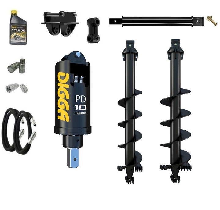 Digga PD10HF 75mm square auger drive combo package excavator up to 10T with 8 series augers Earthmoving Warehouse