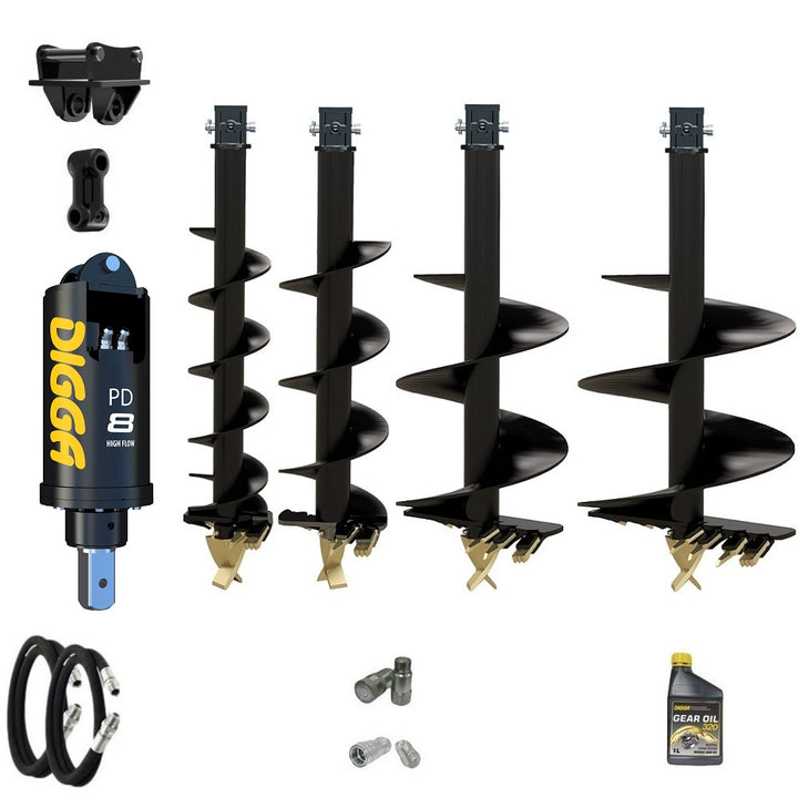 Digga PD8HF 75mm square auger drive combo package excavator up to 8T with 6 series augers Earthmoving Warehouse