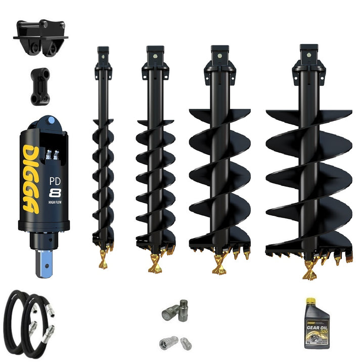 Digga PD8HF 75mm square auger drive combo package excavator up to 8T with 8 series augers Earthmoving Warehouse