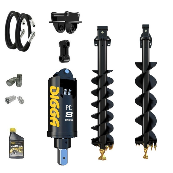 Digga PD8HF 75mm square auger drive combo package excavator up to 8T with 8 series augers Earthmoving Warehouse