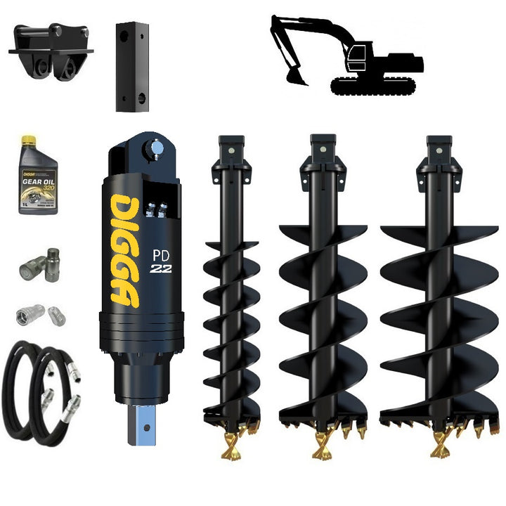 Digga PD22 auger drive combo package excavator up to 20T Earthmoving Warehouse