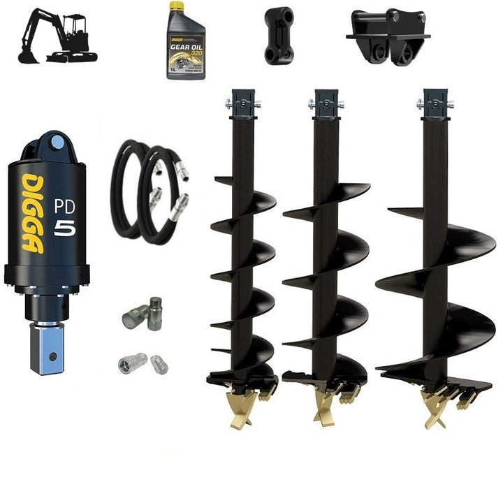 Digga PD5 75mm square auger drive combo package mini excavator up to 5.5T Earthmoving Warehouse