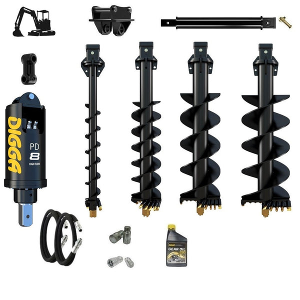 Digga PD8HF 75mm square auger drive combo package excavator up to 8T with 8 series augers Earthmoving Warehouse