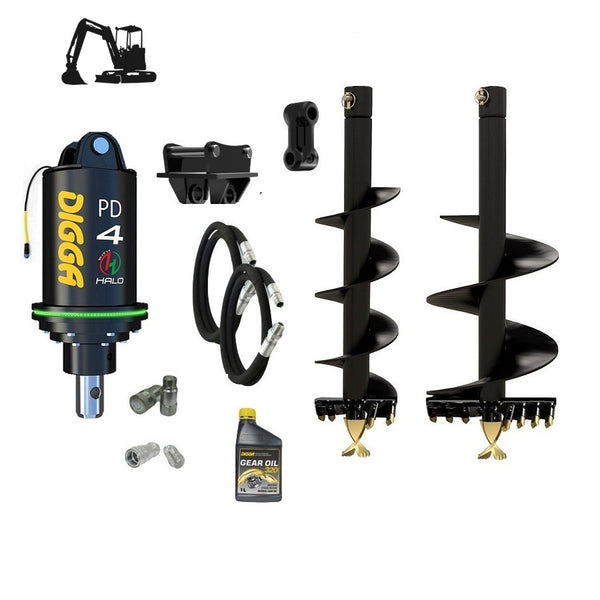 Digga PDH4-2 HALO 65mm round auger drive combo package mini excavator up to 5T Earthmoving Warehouse