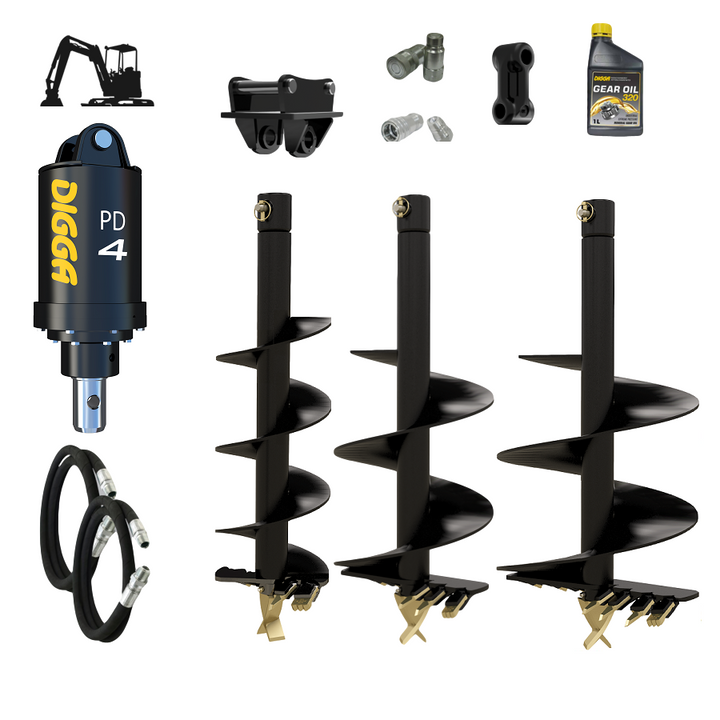 Digga PD4-2 65mm round auger drive combo package mini excavator up to 5T Earthmoving Warehouse