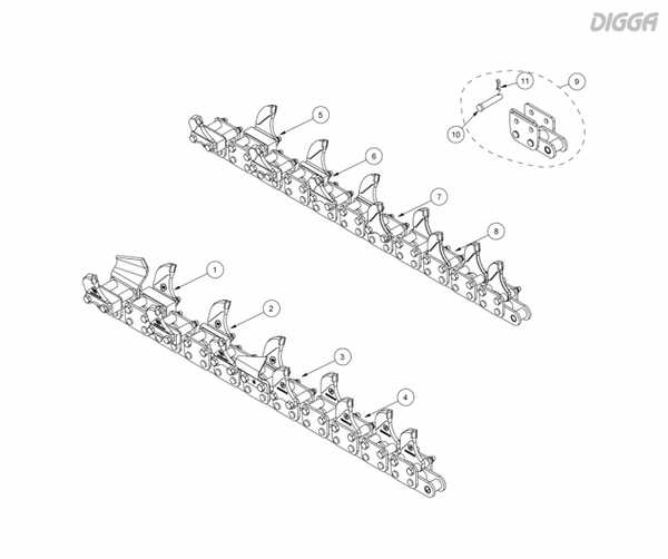 Digga BigFoot XD Trencher Chains - 1500 DIG- 2" Pitch